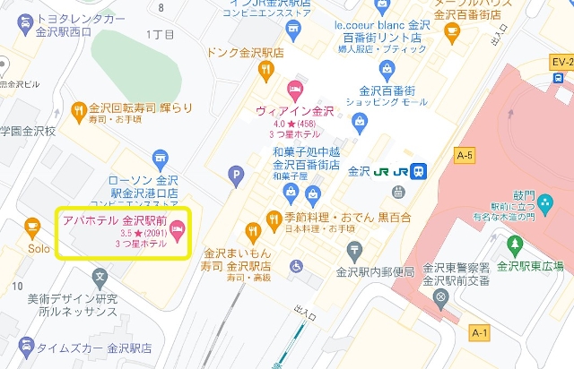 アパホテル金沢駅前 場所